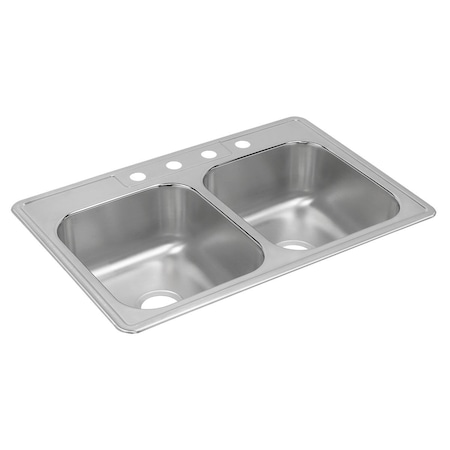 Elkay Dayton Stainless Steel 33 X 22 X 8-3/16 Equal Double Bowl Top Mount Sink DXR33220